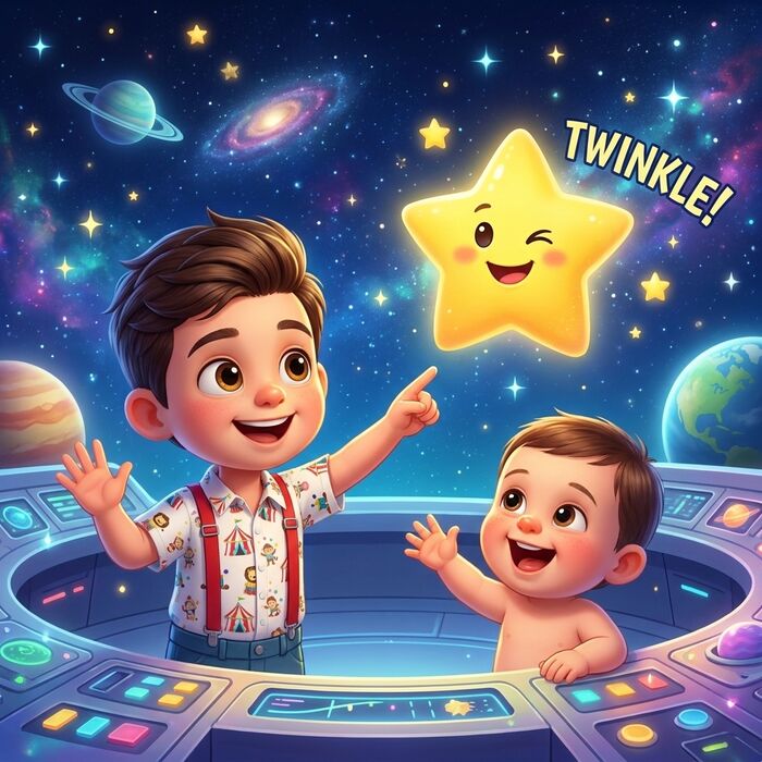 Página real: os primos acenando pra uma estrela sorridente